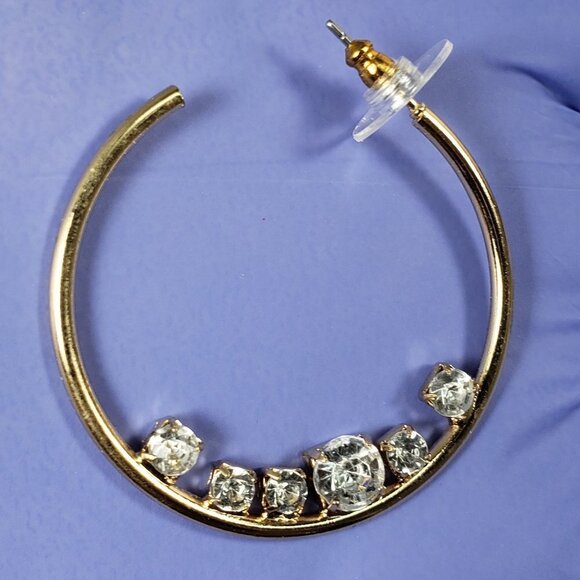 Women's Stunning Polished Gold tone Sparkling Crystal Open Hook Post Earrings - Picture 8 of 9